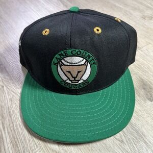 VTG Kane County Cougars Snapback Hat MiLB Florida Marlins Black Wool Cap USA‎
